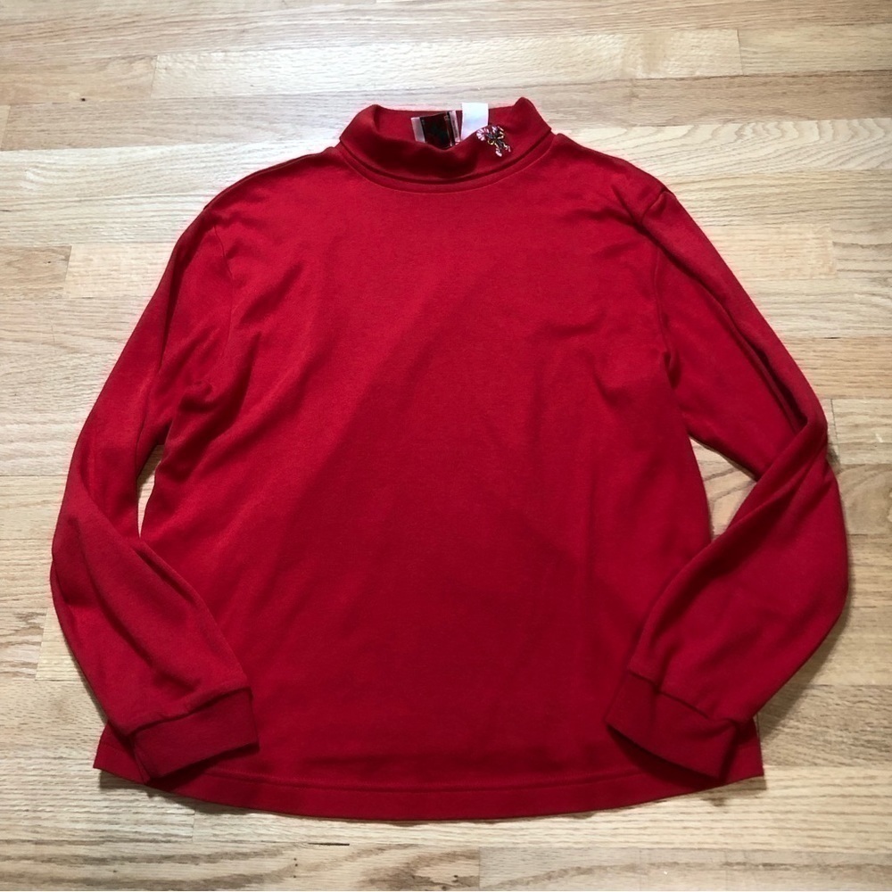 Nutcracker Vintage Turtleneck Large Embroidered Candy Cane Red Women’s Shirt